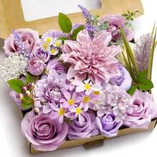 Artificial Flower Purple Combo Box Set Fake Rose Dahlia For DIY Wedding Center Bouquet Bride Baby Shower Party Tables Decoration Floral Arrangements. - 薰衣草丁香 - 查看 3