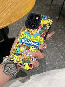 1 pieza Funda protectora de teléfono con patrón de rayas verticales y letra de diseño de dibujos animados Creative SpongeBob de pantalla completa, compatible con Samsung/Apple 17/16/15/14/13/12/11Pro Max/12Pro/14Plus y otros modelos - Multicolor - Ver 8