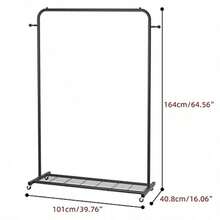 - Perchero sobre ruedas con estante inferior de almacenamiento de malla marco de metal resistente estante de ropa enrollable para colgar ropa abrigos faldas 100.84 cm de largo x - Negro22 - Ver 2