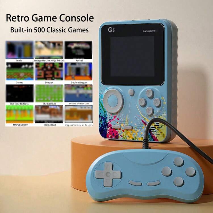 YIYI Consola de juegos portátil retro 500-en-1, pantalla grande de 2.4", batería de 350mAh, reproductor de juegos portátil retro con 500 juegos clásicos de FC y controlador, plug and play, compatible con conexión a TV, 4 opciones de color, 1 pieza - Modo individual/multijugador - Multicolor - Añade 16