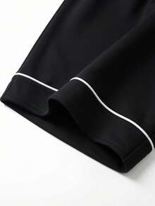 Bộ đồ ngủ nam phong cách retro tối giản, tay ngắn, cổ chữ V, trang phục thường ngày đa năng cho nhà và ngoài trời. - màu đen - Xem 8