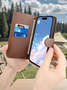1PC Premium Durable Flip Wallet Phone Case Colorful Flowers With Gold Trim Art Pattern Design Compatible With IPhone 17/16/15/14/13/12 Series (Including Pro Max And Plus Models) With Foldable Stand And Credit Card Slots, Custom Made For Those Who Pursue Fashion And Perfection. - màu nâu - Xem 4