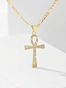 1件欧美经典铜镶嵌锆石卡通十字架吊坠项链，限量版“守护之光”，适合作为圣诞节/感恩节/万圣节/母亲节/情人节礼物送给情侣/朋友/教父母，也适合天主教初领圣体、日常及节日佩戴祈祷。 - 金黃色 - 查看 5
