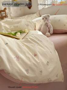 Bộ ga trải giường 3 món bằng polyester in họa tiết hoa tối giản, phù hợp cho phòng ngủ tập thể nam/nữ, có khóa kéo, dùng được cả bốn mùa, mềm mại và thoáng khí, phù hợp với giường ký túc xá, giường đơn, giường đôi, giường cỡ lớn, có thể giặt máy (1 vỏ chăn, 2 vỏ gối, không kèm ruột chăn) - Nhiều màu - Xem 6