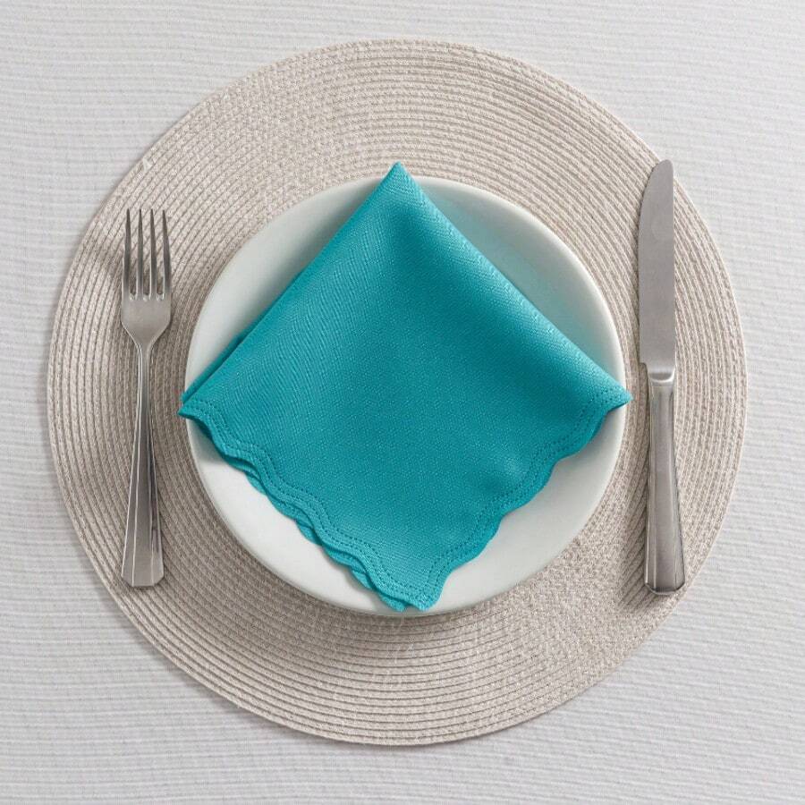 Fabric Napkin Set Of 10 Oxford Laser Finish - Teal - View 1