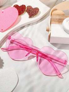 1/6/12/20 Pcs Heart-Shaped Glasses, Candy Color Frameless Funny Heart Glasses, Unisex, Party Favor, Back To School, Valentine's Day - Hồng - Xem 3