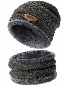 2pcs/Set Winter Knit Hat & Scarf Set, Warm Thick Fleece Lining, Unisex Casual Warm Hat - A - View 2