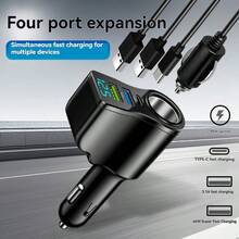 Charger Mobil USB+C 4-in-1, Adaptor Mobil Multi-USB, Distributor Soket dengan 2 Port USB, Adaptor Charger Mobil Cepat 12V/24V Dual USB Plus Type-C PD, Cocok untuk Berbagai Pengisian Daya Ponsel - Aksesori Mobil Penting untuk Pengemudi, Hadiah Liburan untuk Pria - Satu-Ukuran - View 3