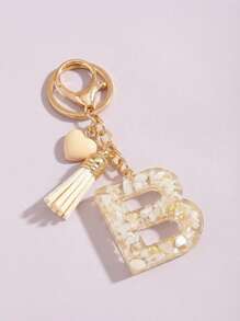 POKOJA LAND 1 件女士米色水滴硅胶字母心形流苏钥匙扣，创意手提包挂饰，适合赠送朋友情人节情人汽车配件学校可爱哥特 Y2k - 米色 - 查看 5