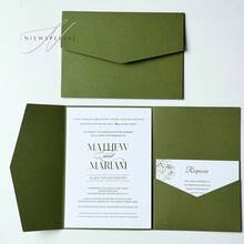 25 st. trippelvikta fickinbjudningskort för bröllop med kuvert, enkla inbjudningskort för förlovning, quinceañera, dop, gör-det-själv-inbjudningar, 5*7 tums inbjudningar, fickinbjudningar, anpassade inbjudningar, julkort - Mörkgrön - Visa 2