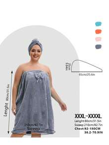 2pcs/Set, Size 80*210 Cm/80*160 Cm, 350 Gsm, Extra Large Bath Robe + Adjustable Princess Bath Cap, Suitable For M-XXXXL, Thick Bath Robe For Home, Travel, Sauna, Spa, Size 32.31*84.65 In/32.31*64.96 In. Essential For Back To School Season - Multicolor - View 23