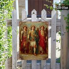 2D Flat, 1pc Vintage Archangels Gabriel Michael Raphael Metal Wall Art - 2D Flat Iron Tin Sign With 3 Angels, Weather-Resistant Indoor/Outdoor Hanging Decoration, Gothic Style Religious Decor For Home, Bar, Cafe - White - View 5