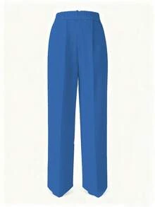 Quần dài ống đứng dành cho nữ, chất liệu polyester, có cúc và khóa kéo, túi, vải co giãn nhẹ, thích hợp cho mùa xuân. - Màu xanh lam - Xem 3