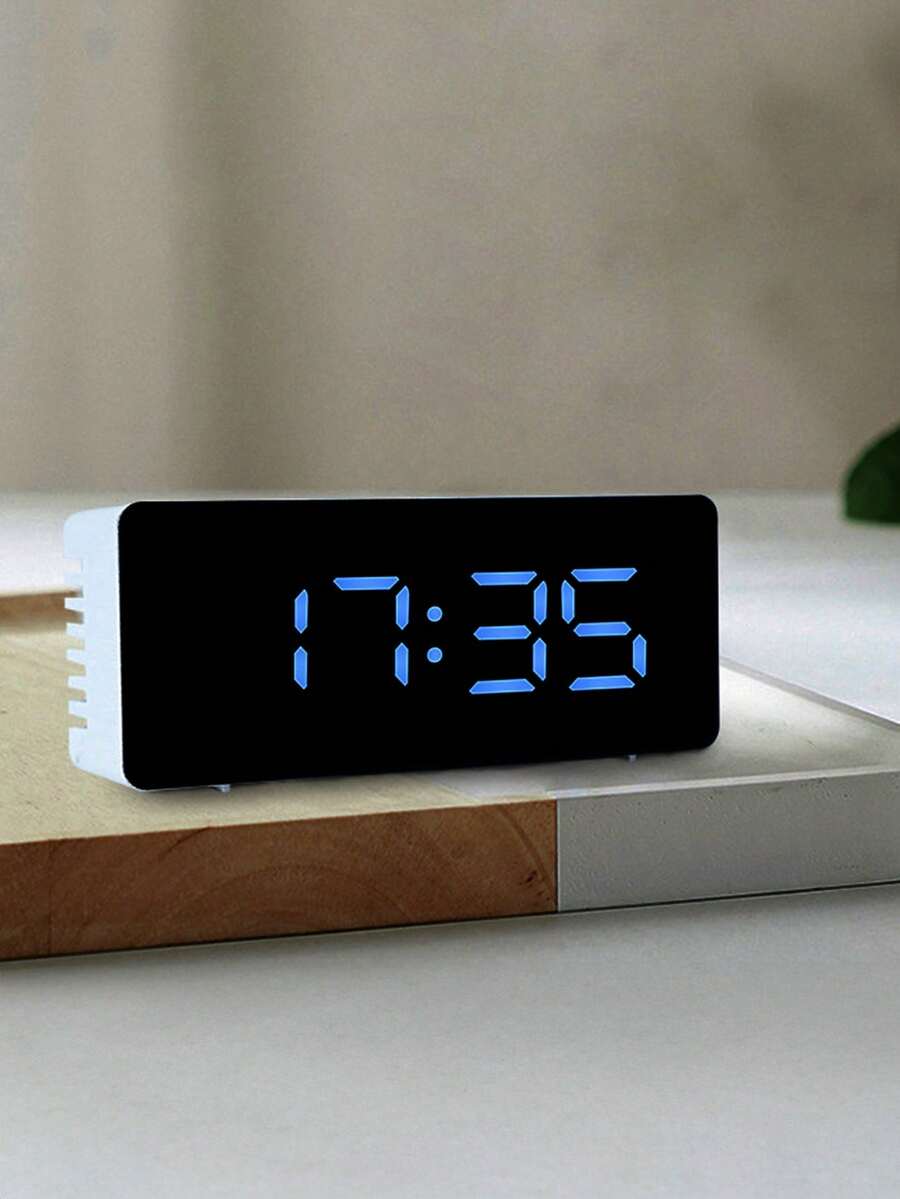Silent Smart Mirror Alarm Clock With LED Backlit Digital Display, Desk/Bedside Decor, Temperature & Humidity Dual Display, Soft Lighting, Suitable For Office/Study, Applicable To 100 Scenarios, Batteries Not Included - Multicolor - View 1