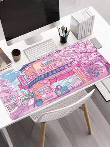 Extra Smooth Anime Desk Mat - Cute Anime Desk Pad - Large Size Gaming/Streaming Desk Mat, Featuring Adorable Cat Cafe And Pink Sakura Flower Pattern, Non-Slip Rubber Base, Suitable For Computer, Laptop, Keyboard And Mouse - Perfect Choice For Anime Fans And Home Office Decor. Office Desk Accessories Desk Accessories Office Supplies - Cute Cat Cafe and Pink Cherry Blossoms - View 3
