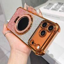 奢华电镀闪粉透明镜面支架手机壳，兼容 17/6/7/8/X/XS/XR/11/12/13/14/15/16/16e、Galaxy S22/23/24/25/S24 FE/S25 EDGE、A04/05/06/A07/A14/A15/A16/A17/A24/A25/A34、Redmi Note 9/10/11/12/13、Redmi 9/10/12/13C 14C、OPPO、MOTO、荣耀 X、HW、Realme C53 C55 C61 C63 C75，镜头保护防震保护套 - 橘色 - 查看 5