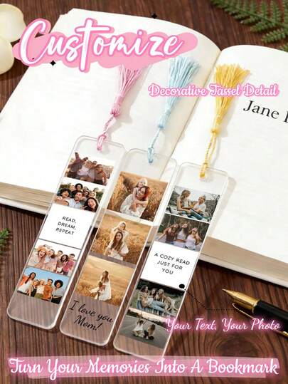Personalized Photo Acrylic Bookmark With Tassel, Custom Photo And Text Bookmark, Personalized Book Accessory For Readers, Christmas Stocking Stuffer Gift For Book Lovers, Custom Reading Bookmark, Thoughtful Gift For Her Mom Family Friends