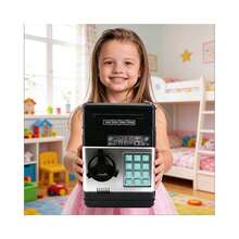 儿童迷你ATM存钱罐，可存现金、硬币和密码，适合男孩女孩，是儿童生日和圣诞节的理想玩具礼物。 - 黑色 - 查看 1