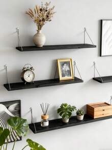 1pc (With Hook) Partition Wall Shelf, Floating Shelf, No Drill Wall Mounted Shelf, Suitable For Bedroom, Study, Living Room, Bathroom, Kitchen And Decorative Wall Rack, Also For Storage Organization - Black - View 10