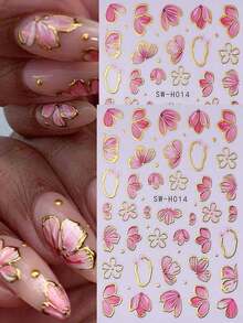 2 PCS Pink Flower Petal 3D Nail Stickers Elegant Flower Gold Edge Line Geometry Designs Nail Art Decals For Acrylic Nails DIY Spring Self-Adhesive Manicure Decoration Supplies-Halloween,Christmas,Fall,Winter, Supplies, ME79 - Nhiều màu 3 - Xem 1