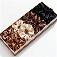 28pcs Satin Hair Scrunchies Set - Neutral Mocha Color Hair Ties | Black, Mocha Brown, Beige And Earth Tone Colors | Multipurpose Hair Accessories For Women ,Ponytail Holders ,Hair Elastics ,Hair Rope Elastic Band - Multicolor - View 3