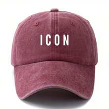 Unisex Fashionable Printed Letter ICON Baseball Cap, Classic Retro Washed Outdoor Lightweight Brimmed Truck Driver Hat For Vacation Travel Camping And Casual, Hiphop Party Daily Commute Duckbill - Crimson - View 1