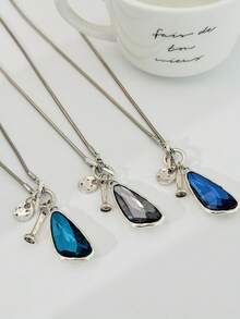 1pc Bohemian Style Asymmetrical Geometric Acrylic Rhinestone Embellished Fashion Necklace, Luxurious Casual Everyday Necklace For Women, Party, Vacation, Versatile Metallic Faux Jewelry Gift - Necklace - View 7