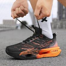 轻便缓震碳纤维板马拉松跑鞋，专为青少年设计，碳纤维材质，透气耐穿，休闲跑步鞋，柔软鞋底，渐变色设计。 - 亮橙色 - 查看 4