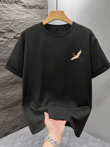 1 pieza Camiseta de manga corta holgada con estampado de moda para hombre | Diseño exquisito | Esencial para el verano | Fácil de combinar, mostrando tu estilo - Negro - Ver 2