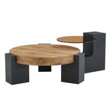 Modern, Simple Round Side Table With Two Levels – Transparent Grey Glass Top And Black MDF In An L-Shape. Marble-Effect Tabletop. Disassemblable Design For More Flexible Room Use. - 木頭 - 查看 10