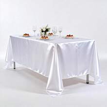1pc White Satin Square Tablecloth, Solid Color Polyester Tablecloth, Wedding Party Supplies, Birthday Decoration, Home Decor, Perfect For Rustic Wedding, Bridal Shower, Birthday, Baby Shower, Indoor/Outdoor Events, Ceremony, Kitchen, Gathering - White - View 4