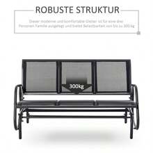 Rocking Chair, Sturdy 3-Seater Garden Bench, Can Be Used As A Swing, Made Of Weather-Resistant Metal, Black, 151 X 75 X 85 Cm - 黑色 - 查看 4