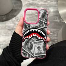 Money Phone Case, Aggressive Style, For Compatible With IPhone 17/17pro/17promax/17Air/Iphone16/16pro/16plus/16promax/15/15promax/15pro/11/12/13/14promax/12mini/13mini/11pro/11promax/12pro/12promax/13pro/13promax/14pro/14promax, Dollars And Shark Mouth Gift, Wealth Aesthetic Design Present For Him, Rich Lifestyle Gift - Màu Hồng Tươi - Xem 3