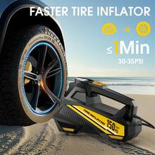Carsun Portable Tire Inflator Pump, 150PSI 22 Cylinder High Power Air Compressor, 12V DC Tire Inflation Pump With Auto Shut Off, Emergency LED Light, Carrying Case And Nozzle Adapters For Car, Motorcycle, Bicycle - Wired - View 3