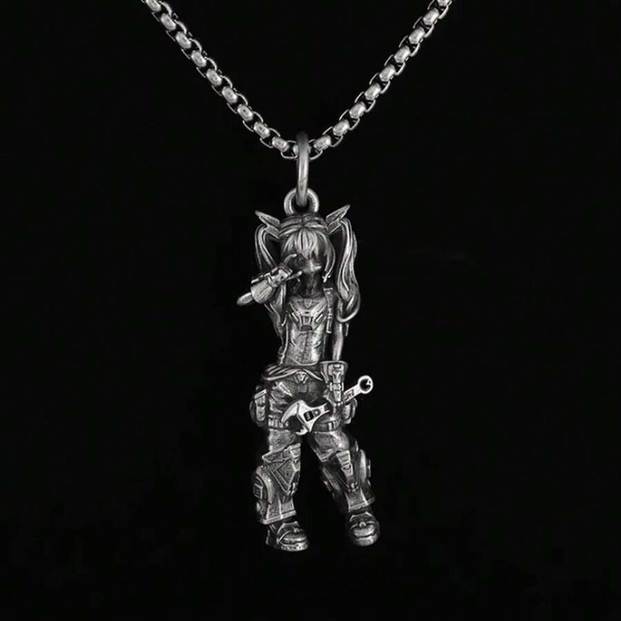 Vintage Punk Motor Girl Style Pendant Necklace, Women's Fashion Jewelry - 銀色 - 查看 1