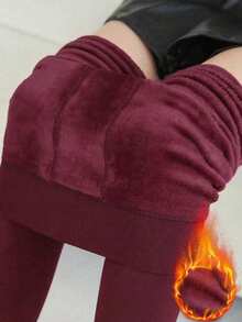 1 Pair Women's 200g Solid Color Ankle Pants, Comfortable & Warm, Suitable For Winter Holiday And Valentine's Day Gift - Black - View 6