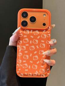 Sanrio 可爱粉色线条Hello Kitty蝴蝶结手机壳 - 兼容 17/17 Air/17 Pro/17 Pro Max、16/16 Plus/16 Pro/16 Pro Max、15/15 Plus/15 Pro/15 Pro Max、14/14 Plus/14 Pro/14 Pro Max、13/13 Pro/13 Pro Max、12/12 Pro/12 Pro Max、11/11 Pro Max，防尘，流行气泡皮革纹理防摔保护套 - 橘色 - 查看 1