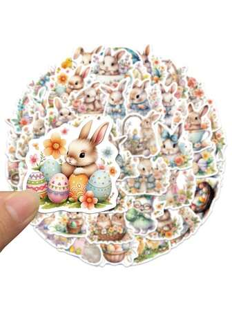50张/套A，100张/套B，150张/套C 复活节兔子和复活节彩蛋贴纸，适用于剪贴簿、日记本、手机、笔记本电脑、水瓶、涂鸦，防水，复活节礼物