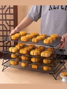 2pcs/1pc Stackable Baking Cooling Rack With Foldable Folding Legs For Cooking, Baking, Drying, Grilling, Cookies, Pizza, Cake, Easy To Clean Stackable Cooling Rack - Multicolor - View 4
