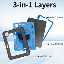 A One-Piece Silicone Case For IPad Pro 1/2/3/4 11-Inch Models, Featuring A 360-Degree Rotating Stand. Includes A Stylus Slot. - Black + Sky Blue - View 5