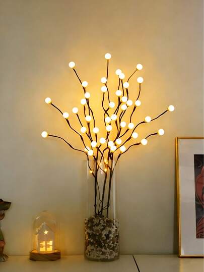 1pc Brown Small Ball Branch Lamp, LED Branch Pendant Light, Tree Branch Lamp, Dining Table Center, Wedding Decor, Birthday, Home Decor, LED String Lights, Living Room, Bedroom, Bar, Inn, Flower Arrangement, Home Decor Branch Pendant Light, Holiday, Party, Valentine's Day Decor, Battery Powered (Batteries Not Included)