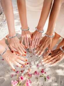 12pcs Set Of Single Party Bride And Bridesmaid Letter Multi-Layer Stacked Love Elastic Soft Pottery Bracelet Set, Fashionable Ladies Bracelet Wedding Engagement Banquet Party Dance Party Wear Gift Bracelet Set - Multicolor - View 4