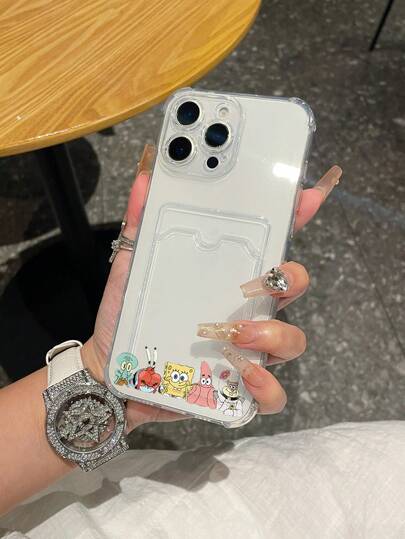 SPONGEBOB 1个可爱有趣的透明卡套手机壳，简约设计 - 海绵宝宝全家福彩色印花，防震手机壳，兼容 11/12/12 Pro Max/14 Pro Max/15/15 Pro/16/16 Pro Max/17及其他型号