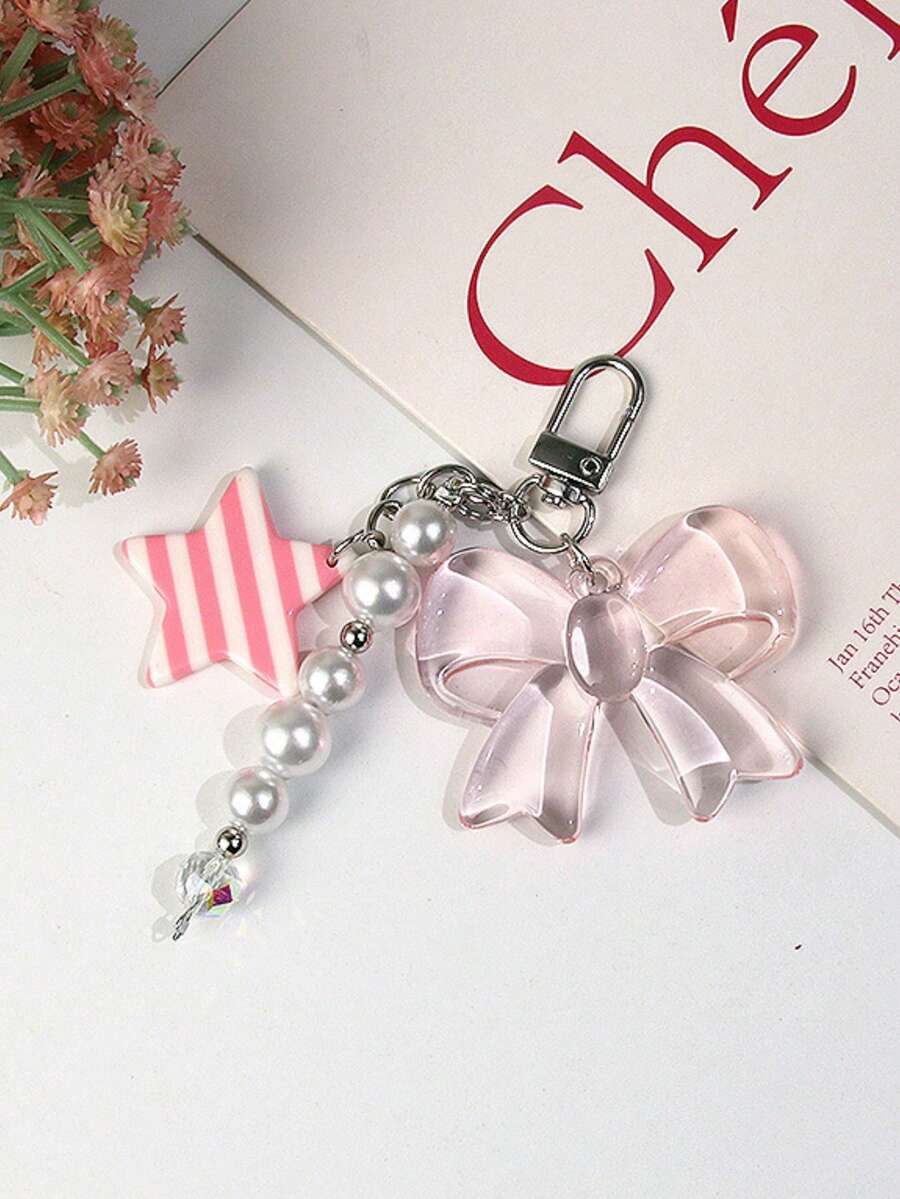 1pc Unisex INS Style Acrylic Bowknot & Star Pendant Keychain, Fashionable Minimalist Bag Charm - Multicolor - View 1