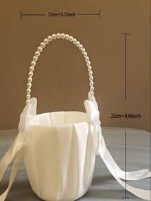 纯色蝴蝶结珍珠手柄花童篮，适合万圣节、圣诞节活动和派对用品，适用场景包括圣诞节、新年、情人节和各种派对活动。 - 彩色 - 查看 4