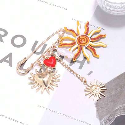 1件时尚太阳心形多功能胸针别针，包包配饰