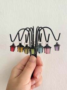 夜光花园插牌，树脂仙女迷你模型配彩色灯笼，乡村风格圣诞户外装饰，室内桌面摆件和工艺品 - 彩色 - 查看 8