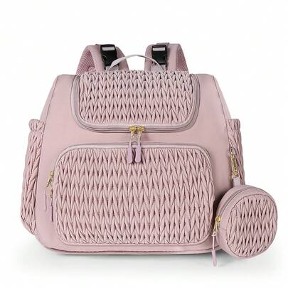 [Pink | Diaper Bag] Multi-Functional Pink Diaper Backpack With Changing Station | Insulated Pockets, Front Zipper Pocket, And Tissue Holder | Ideal For Travel And Everyday Use, Travel Mom Bag, Mom Bag, Insulated Compartments