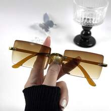 5副/2副/1副长方形无框装饰眼镜，百搭个性街头时尚眼镜，男女皆宜，大框显瘦，日常生活及户外旅行必备单品 - 彩色 - 查看 13