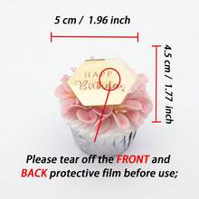 6个六边形生日快乐亚克力纸杯蛋糕装饰插牌 - 彩色 - 查看 4